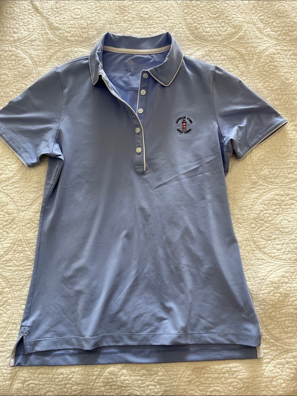 Peter Millar Light Blue Periwinkle Polo with Harbour Town Golf Links Embroidery